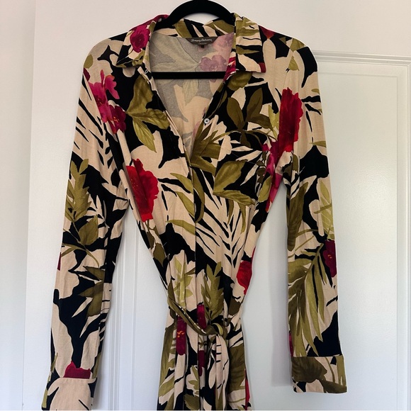 Tommy Bahama (M) Victoria Blooms Shirt Dress- Pink Green Floral Belted Button Up - Picture 3 of 10